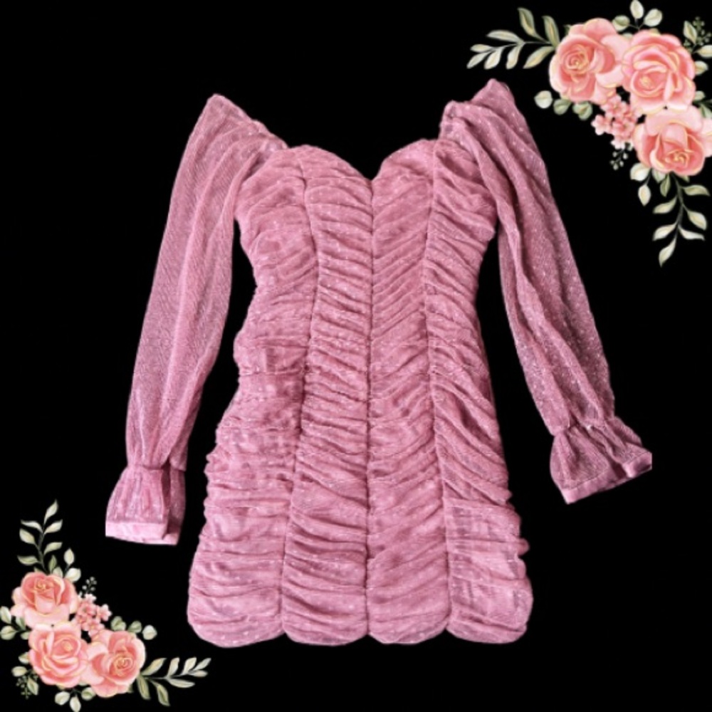 Pink Long Sleeve Mini Dress